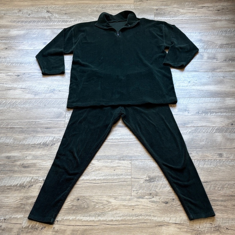 3/$30! Vintage Velour Track Suit Dark Green Ribbed Leggings 1/4 Zip Top